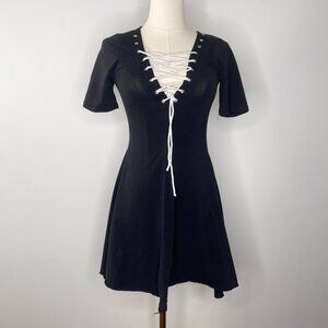 Current Mood Dollskill Black Lace-up Dress - goth